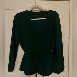 JCrew Emerald Green Tie Waist Long Sleeve Wrap Blouse